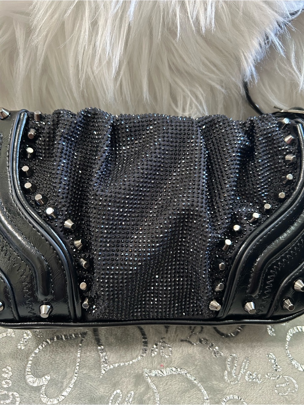NWT Olivia Miller Black Studded Shoulder Bag with Sparkle - Picture 2 of 9